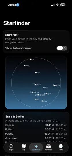 Screenshot von Sextant — Celestial Nav auf dem iPhone 4