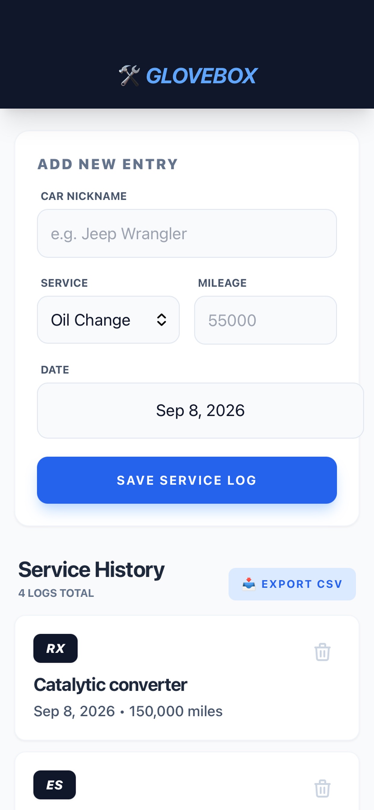 Screenshot 2 of GloveBox - Car Care Log
