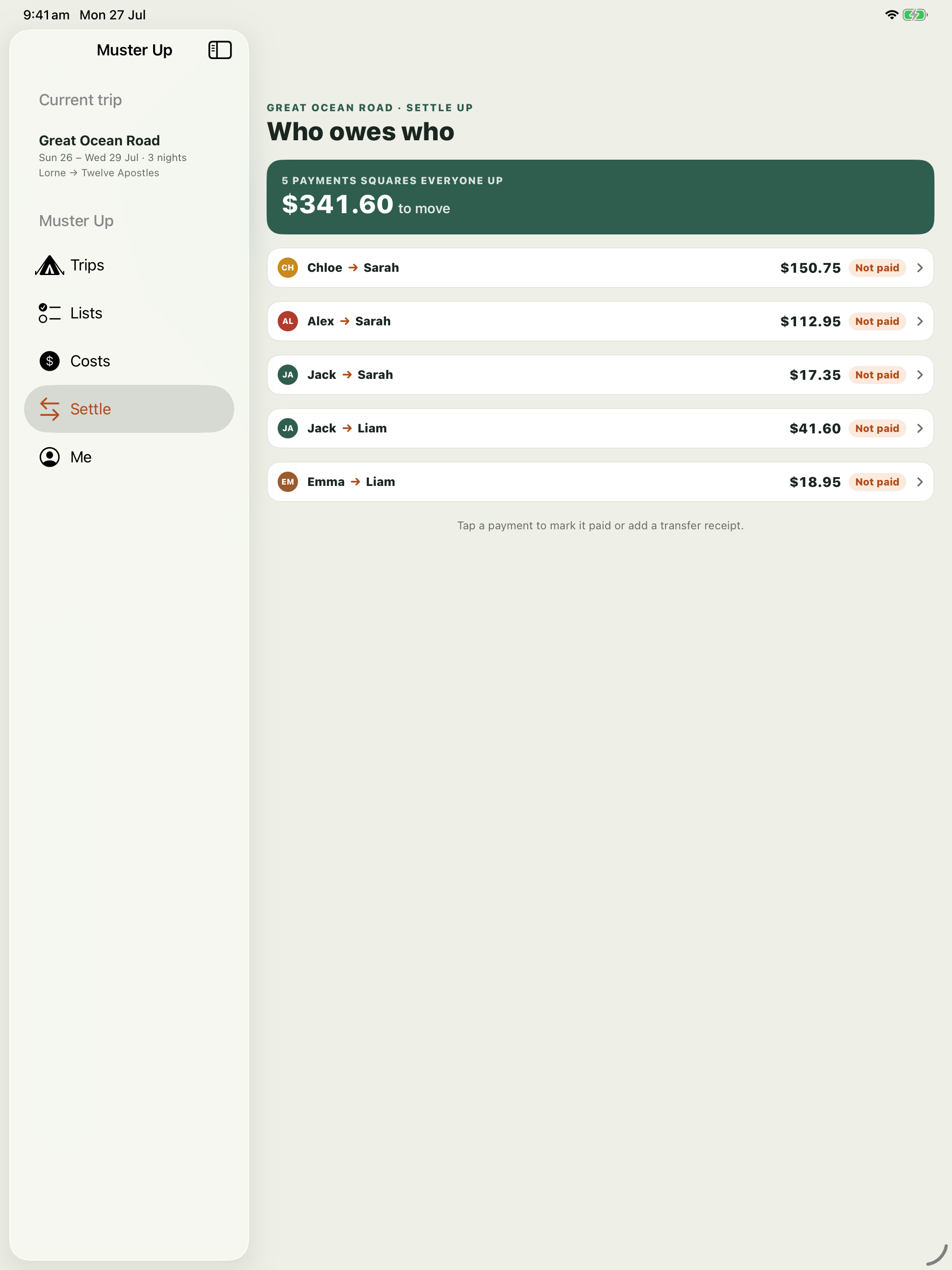 Muster Up: Group Trip Split screenshot 13