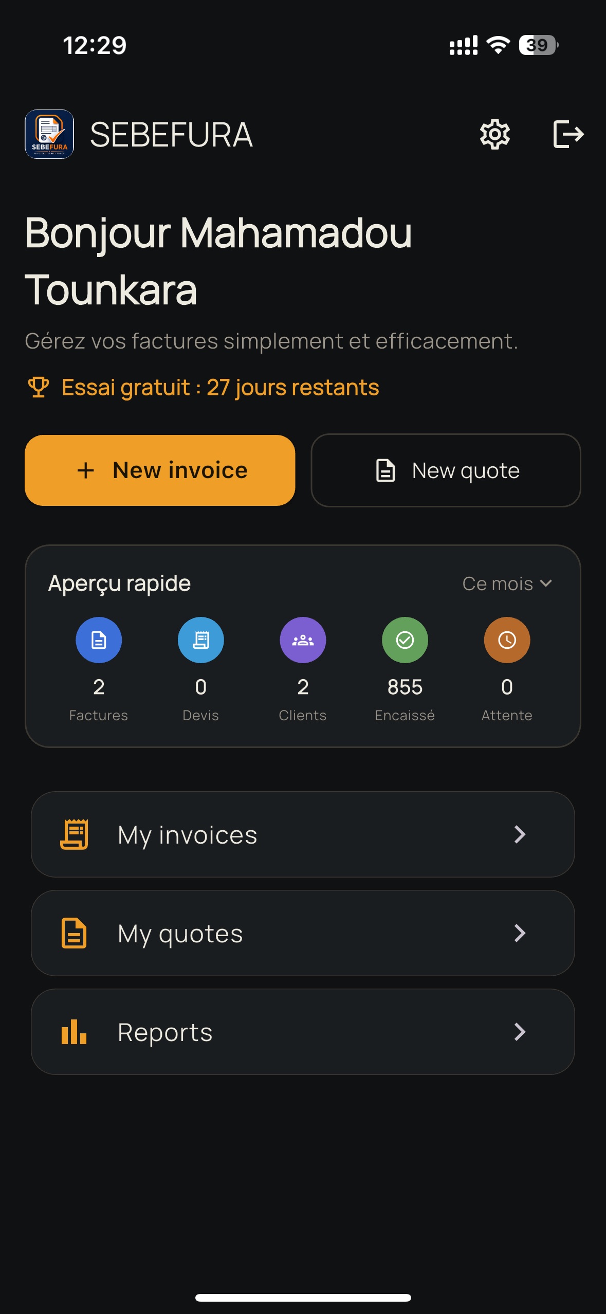 Screenshot 1 of Sebefura — Invoices & Quotes