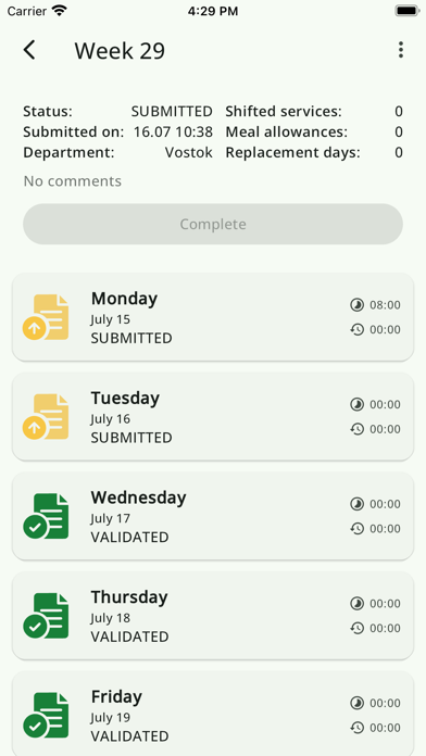 Timesheet application Screenshot