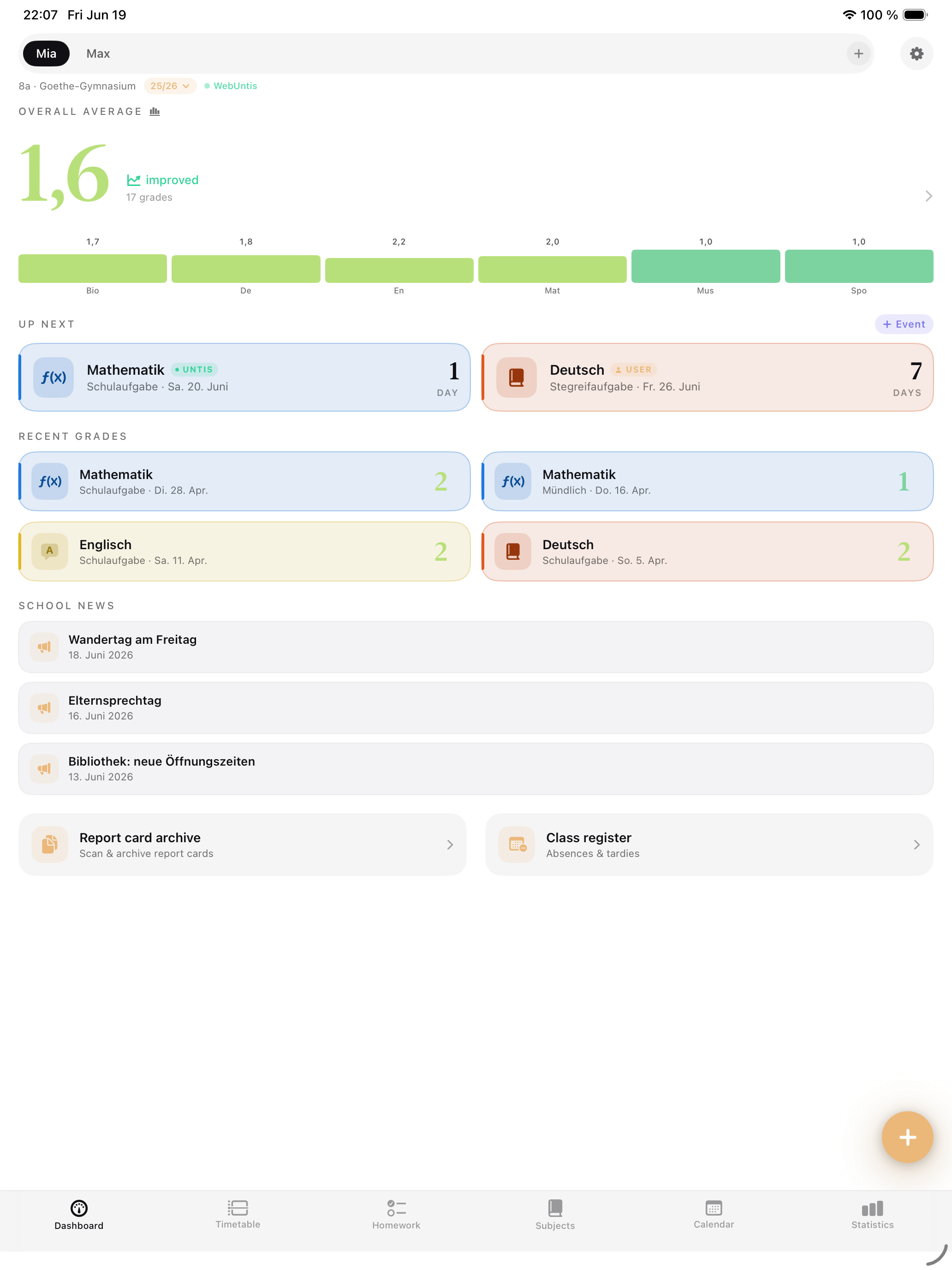 Schulnoten Tracker