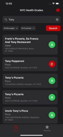 NYC Restaurant Health Grades iPhone screenshot