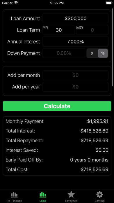 Refinance-Home Loan Calculator Screenshot