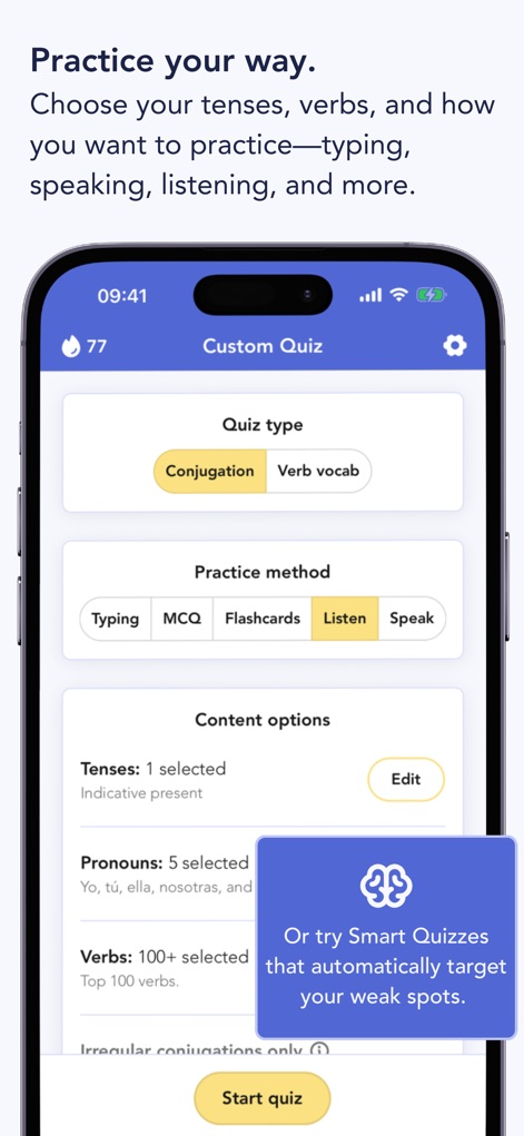 Ella Verbs: Learn Spanish - ella-verbs-spanish-custom-quiz-interface