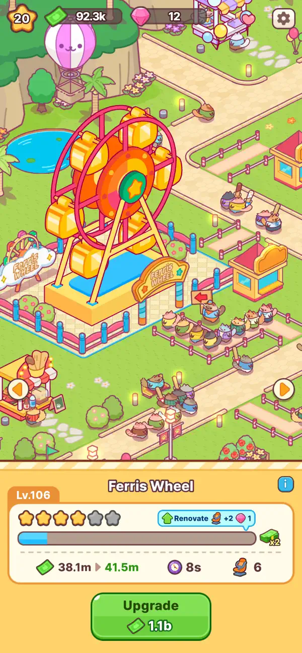 Cat Theme Park : Cute Tycoon iOS Mod IPA screenshot 4 - iOS game interface