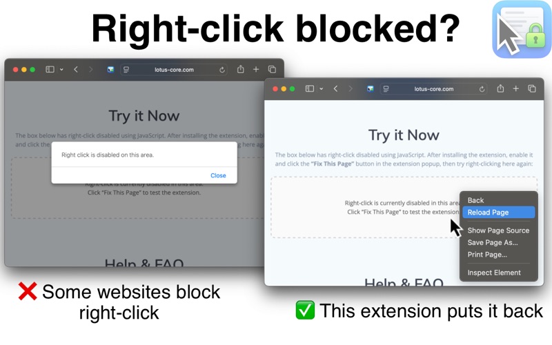Right Click Fixer for Safari app screenshot