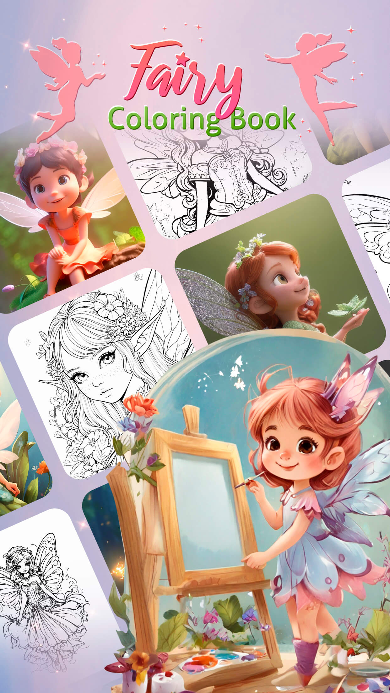 Fairy coloring book kids game'