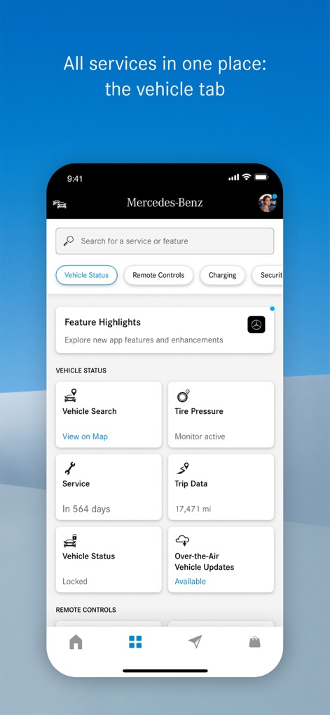 Mercedes-Benz (USA/CA) - The app consolidates essential services into one intuitive interface, providing access to vehicle data and over-the-air updates.