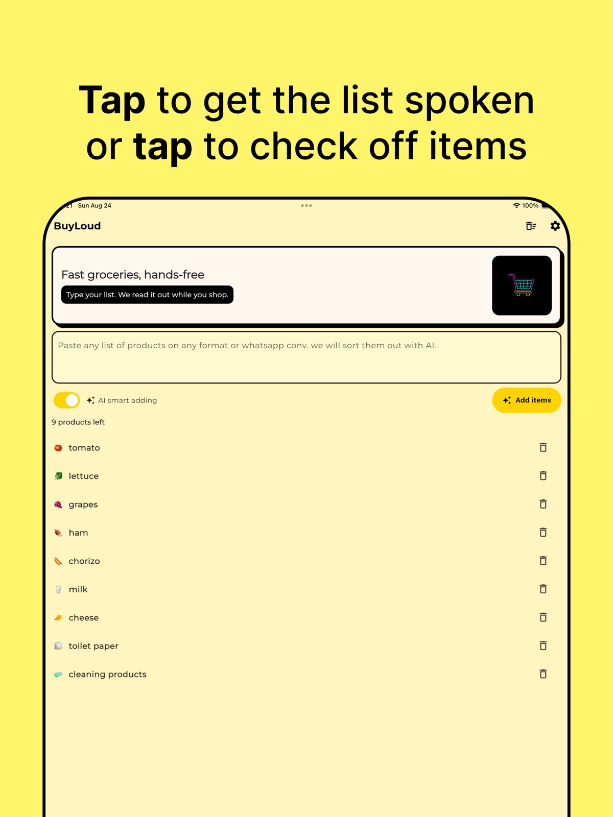 Smart glasses Shopping list AI ipad screenshot 1