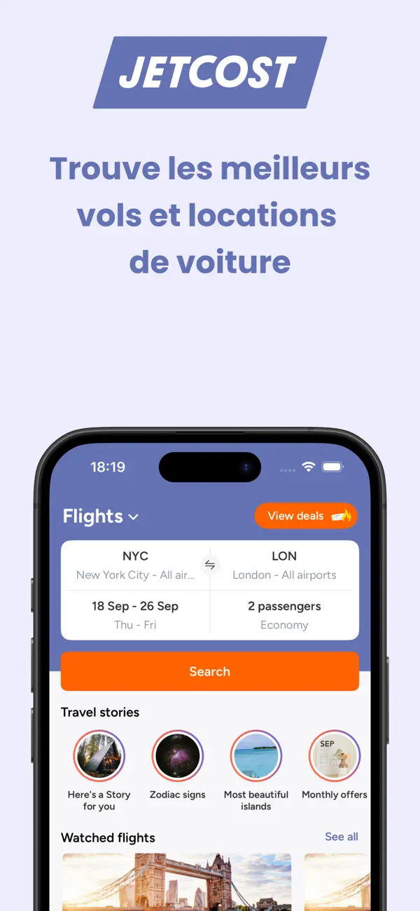 Screenshot #1 pour Jetcost : vols et voiture