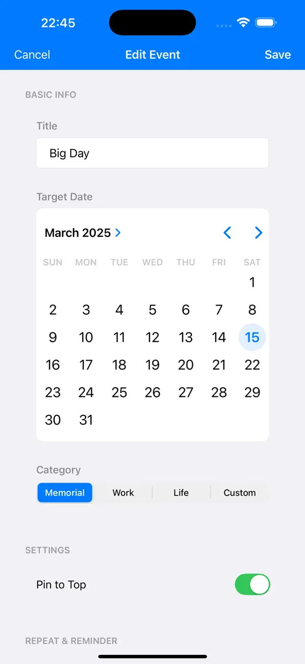 #3. Days Countdowns (iOS) Podle: Beijing Dechong Software Technology Co., Ltd.