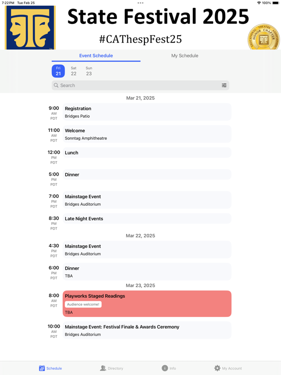 CA Thespian Festival 2025 iPad screenshot 1 - Social Networking app