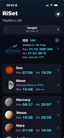 RiSet Sky app screenshot