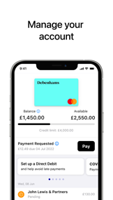 Debenhams credit card screenshot