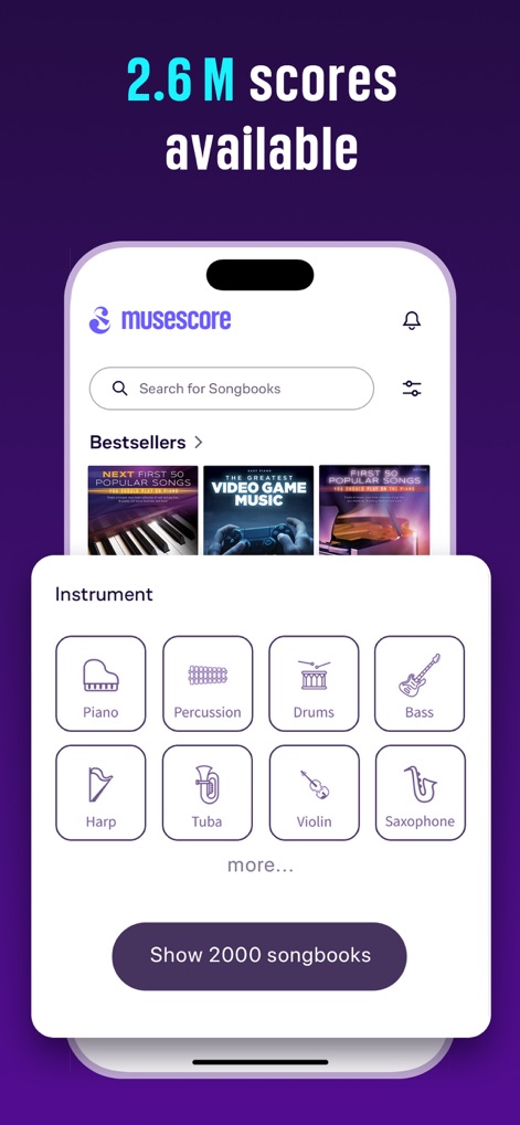 MuseScore－Sheet Music & Chords - Users can effortlessly navigate the vast collection using the intuitive instrument filters and search bar, accessing millions of scores.