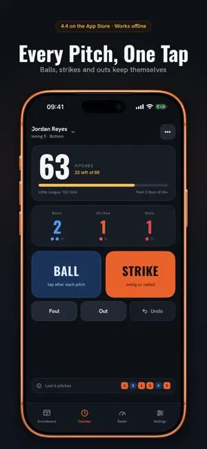 Baseball Pitch Counter & Radar screenshot 1