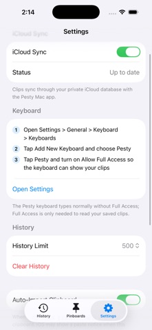 Pesty - Clipboard Manager iPhone screenshot