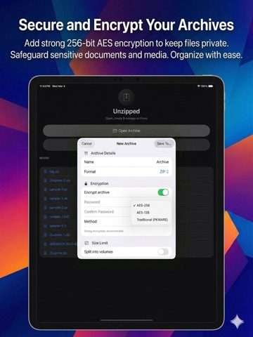 Unzipped zip/rar/tar/gz/7z/xz iPad screenshot