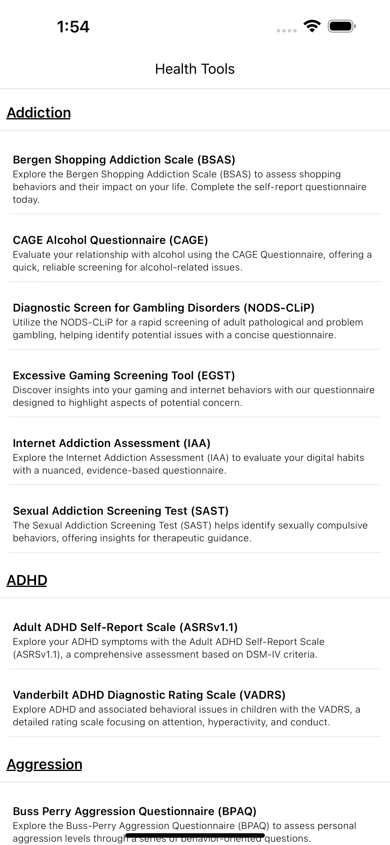 Health Tools: Psycho Tests