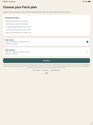 Fleck: AI Journal iPad screenshot