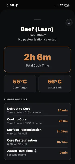 Underbelly Sous Vide Calc screenshot 2
