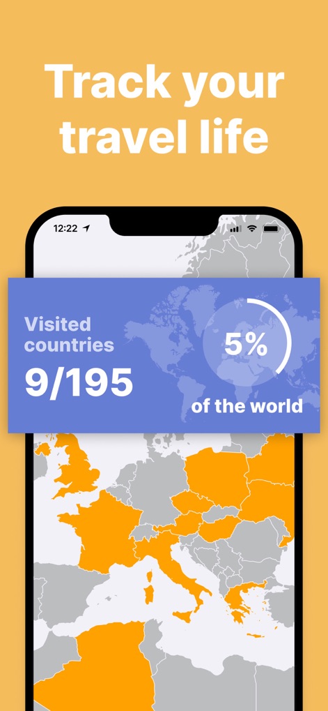 been: track visited countries - The app provides an insightful overview of travel achievements, showcasing the customized world map with highlighted countries and a dynamic percentage indicating the proportion of the world explored.