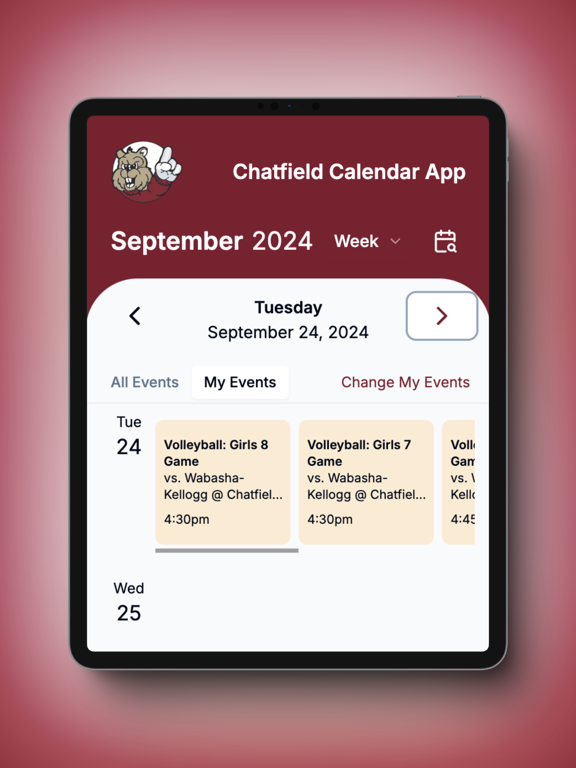 Chatfield Calendar App iPad screenshot 1 - Education app