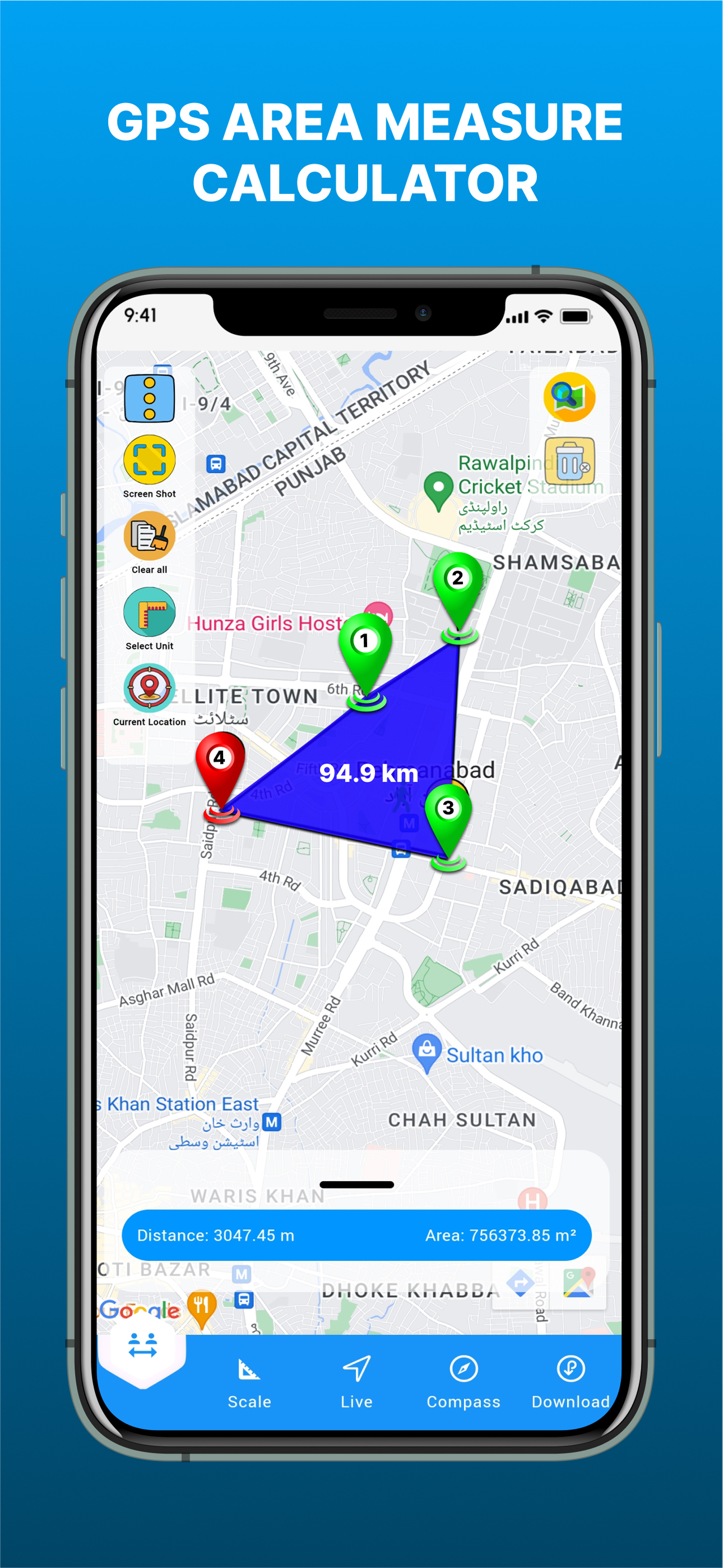 GPS Land Area Measure Live
