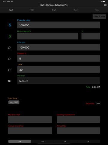 Karl's Mortgage Calculator Pro iPad screenshot