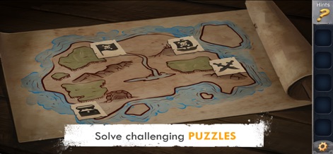 Prison Escape Puzzle Adventure - Os quebra-cabeças são centrais para a progressão, evidenciados por este mapa de tesouro detalhado com símbolos de ilhas e caveiras.