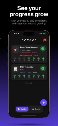 Actava: Social Habit Tracker iPhone screenshot
