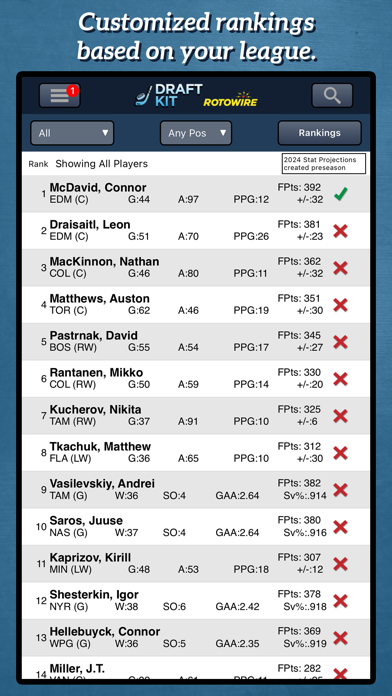 Screenshot #1 pour Fantasy Hockey Draft Kit '24
