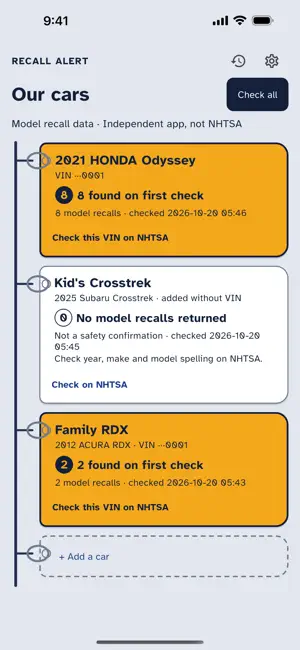 Recall Alert - Family Cars screenshot 1