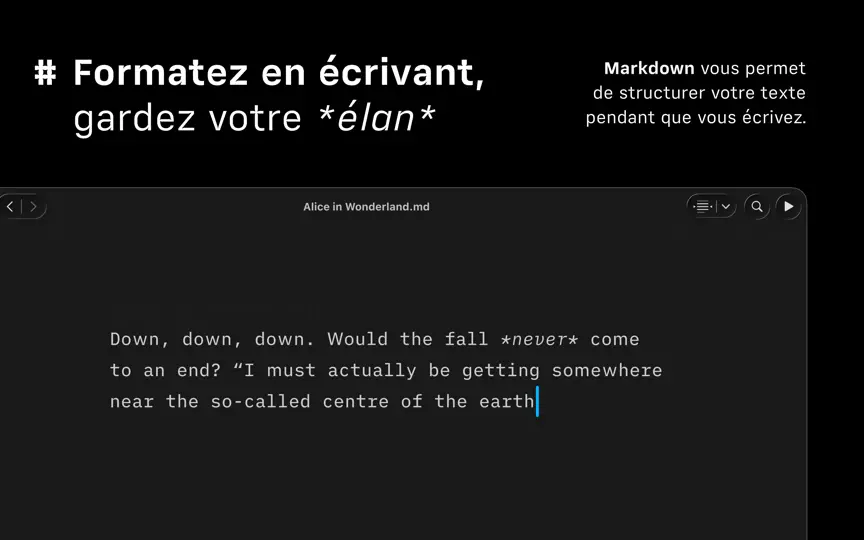 Capture d'écran de IA Writer sur iPhone 8