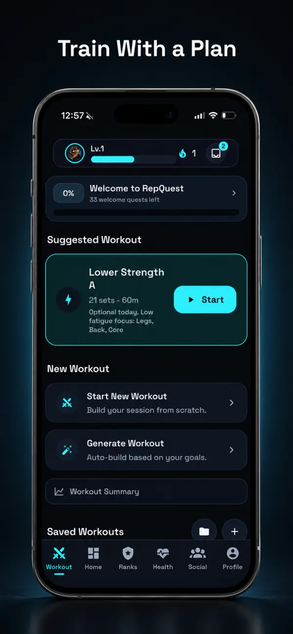 RepQuest workout logging screen