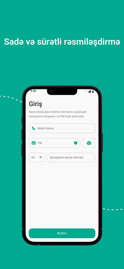 KredAqro - The app's login interface ensures quick and secure access, requiring users to input their "Mobil nömrə" (Mobile number) and "FİN" (Personal Identification Number) for verification.