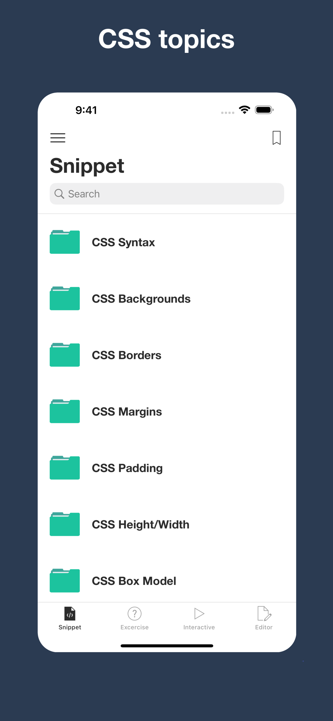 CSS editor, snippets, exercise