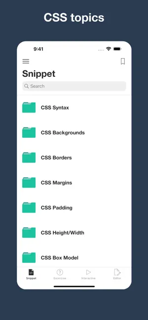 CSS editor, snippets, exercise screenshot 1