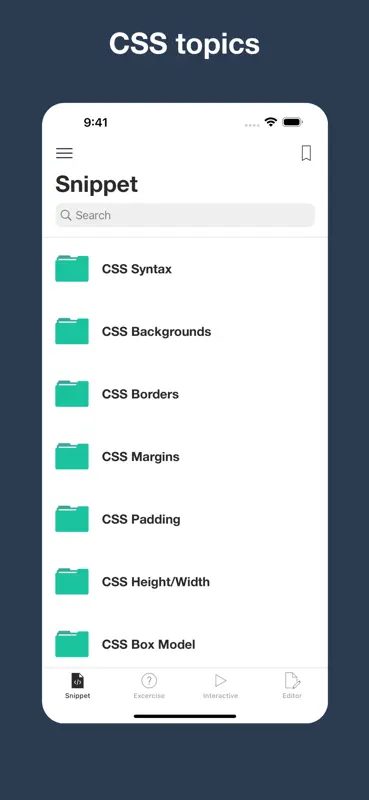 CSS editor, snippets, exercise screenshot 1 of 9