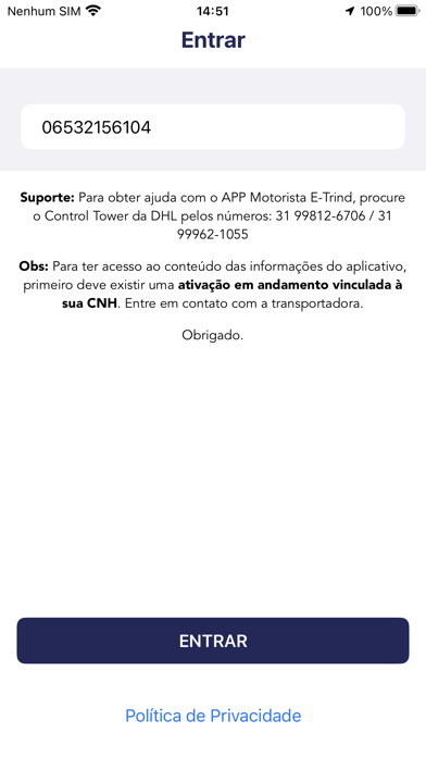 E-TRIND AppMotorista Screenshot
