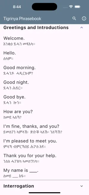 Tigrinya Phrasebook screenshot 2