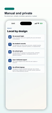 Class Volunteer Task Pad screenshot