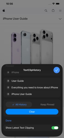 TextClipHistory for Safari iPhone screenshot