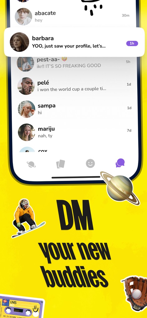 purp - Make new friends - Experience the dynamic chat interface, where users can send direct messages and view conversation snippets, fostering immediate connections with new friends.