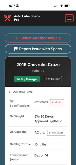 Auto Lube Specs Pro screenshot 2