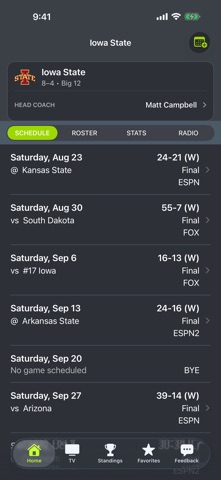 Iowa State Football Schedules app screenshot