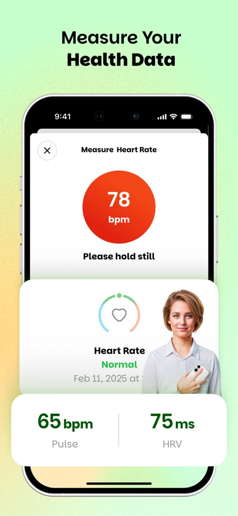 Wellify - Simplify Wellness - Los usuarios pueden registrar su frecuencia cardíaca de forma sencilla con la cámara del dispositivo, recibiendo una lectura de BPM y una confirmación visual del estado de su corazón.