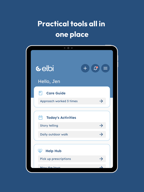 elbi - Elevate Caregiving iPad screenshot 2 - Health & Fitness app
