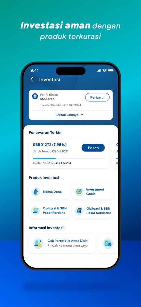 myBCA: New BCA Banking Apps - The platform offers curated investment opportunities, presenting a personalized "Profil Risiko" and diverse "Produk Investasi" options such as mutual funds.